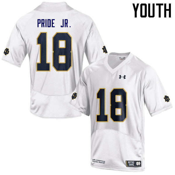 Youth #18 Troy Pride Jr. Notre Dame Fighting Irish College Football Jerseys-White